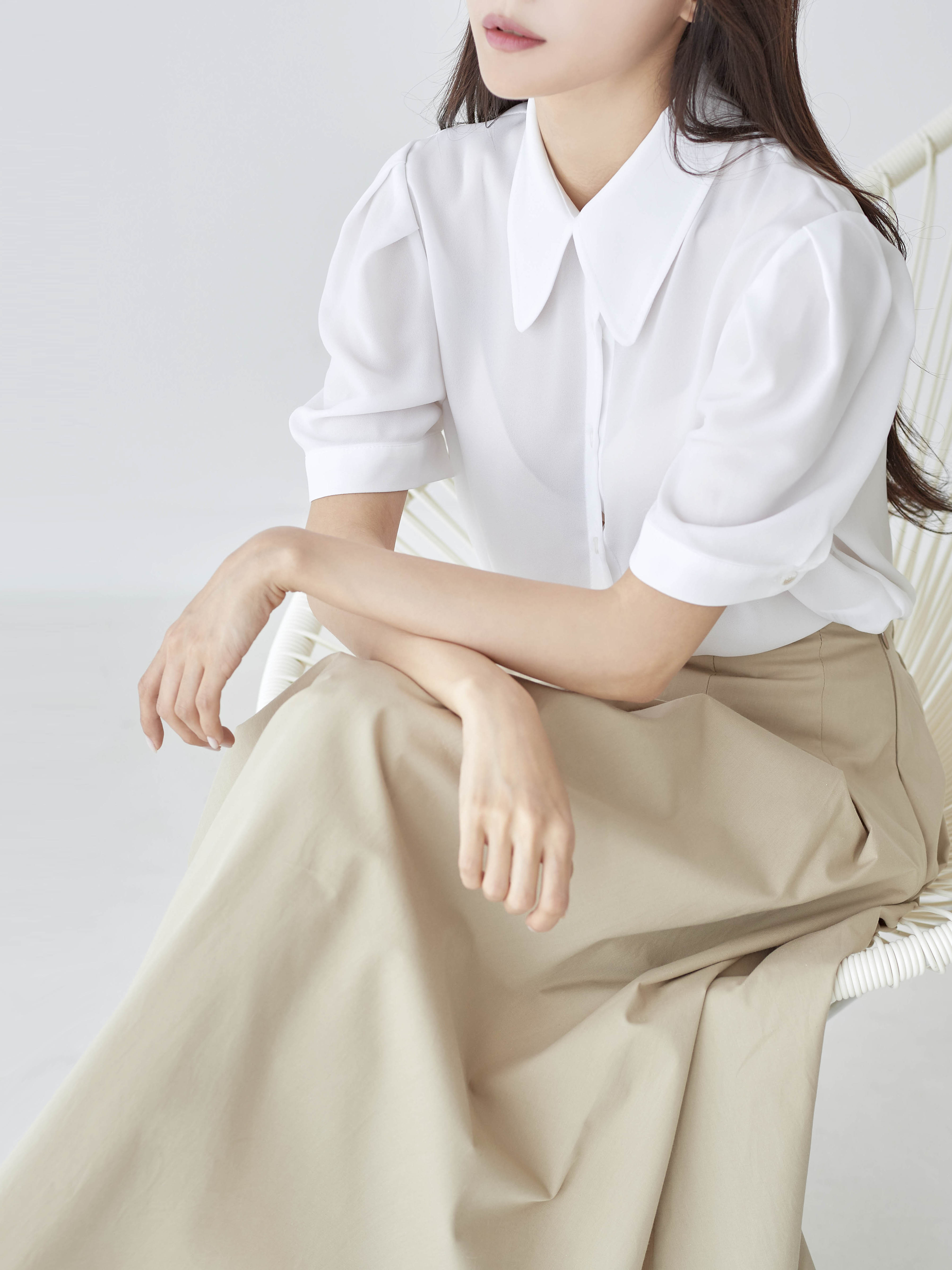 리틀마켓 자체제작 빅 카라 차르르 쉬폰 반팔 여름 블라우스 BG05B0