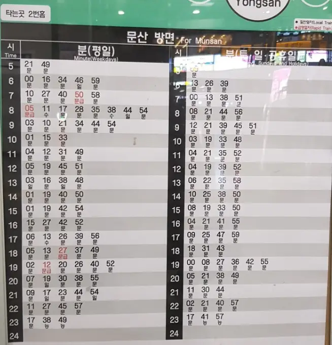 용산역 시간표