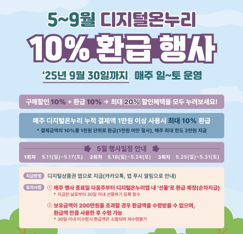 온누리 상품권 10% 환급 행사 포스터 이미지