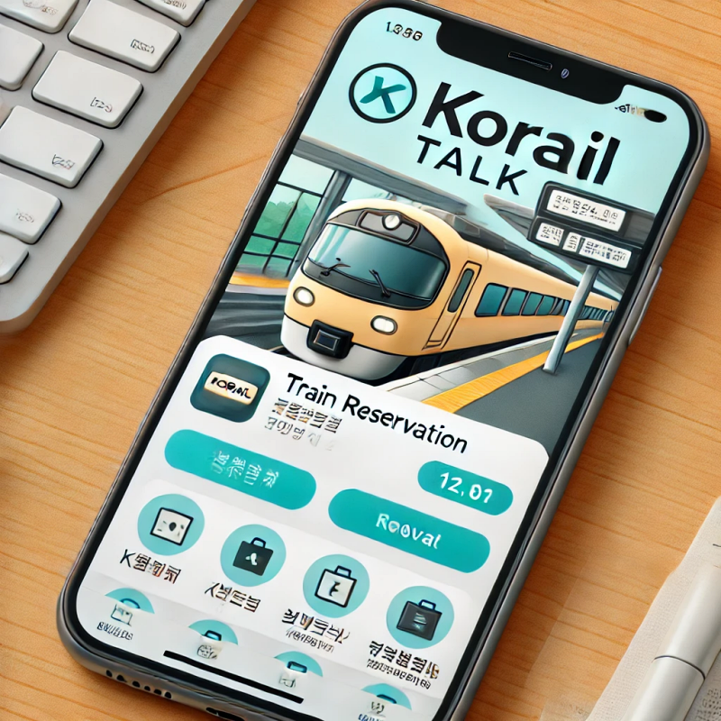 코레일톡 앱에서 열차 예약 메뉴를 강조한 스마트폰 인터페이스
