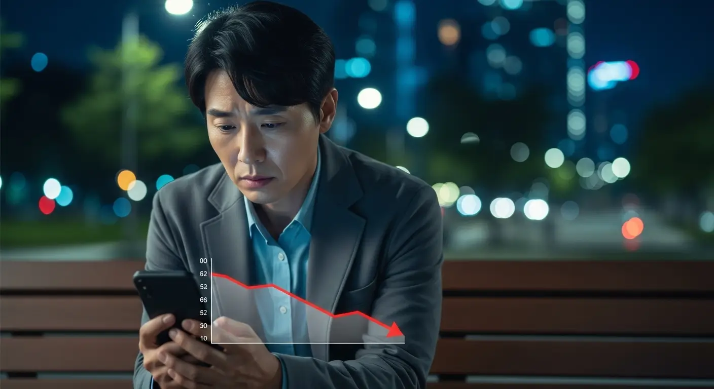 신용점수 하락으로 은행 문이 닫히고 고민하는 저신용 직장인의 모습