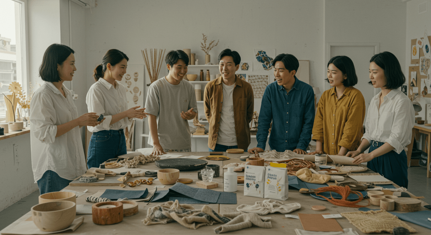 한국과 해외 작가들이 친환경 소재를 활용한 공예 작품을 교류하는 장면 3