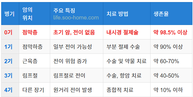 대장암 0기와 다른 병기의 차이점