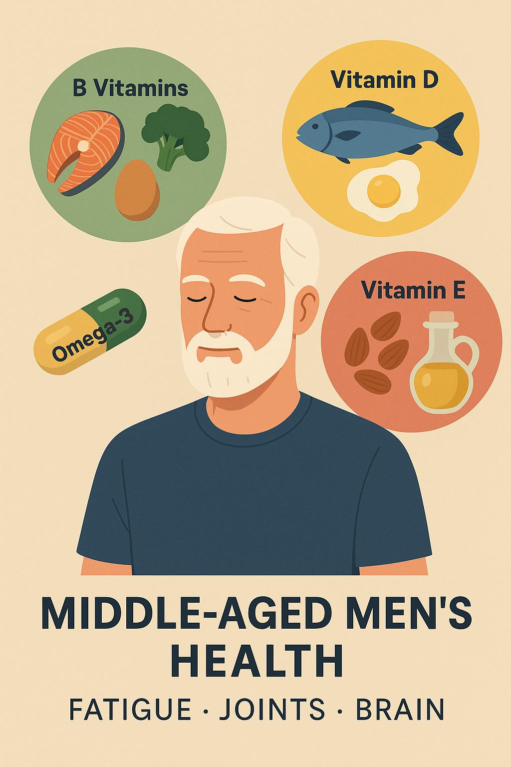 중년 건강에 도움이 되는 비타민들에 관한 이미지 만화체 그림