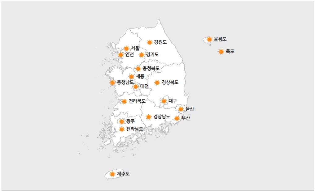 월별 해&middot;달 출몰시각 지역 지도 이미지
