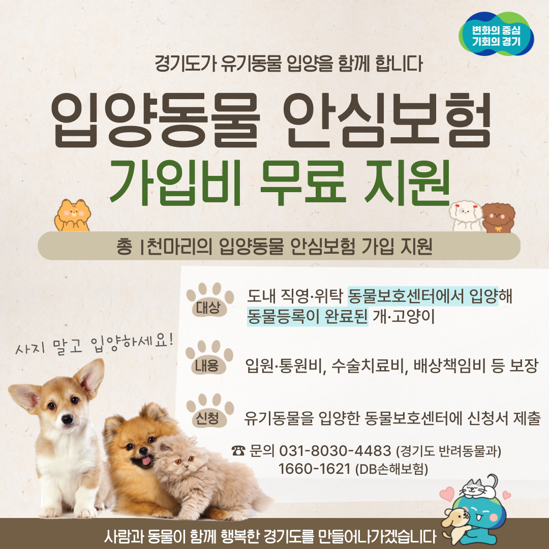 경기도 입양동물 무료 펫보험 지원서비스