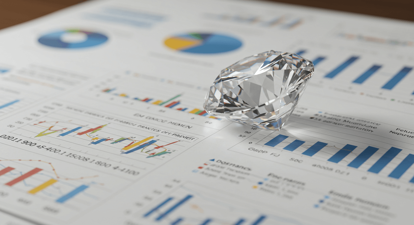 융 보고서 위에 놓인 다이아몬드로 투자 가치를 상징하는 장면 1