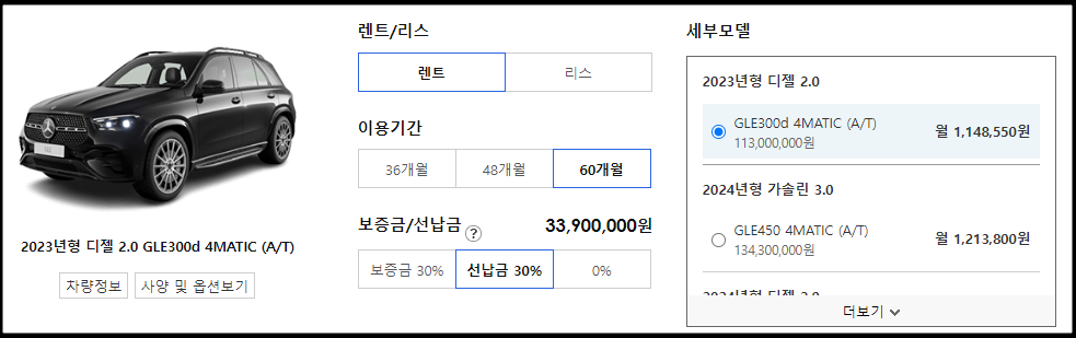 벤츠 GLE 장기렌트, 리스 가격