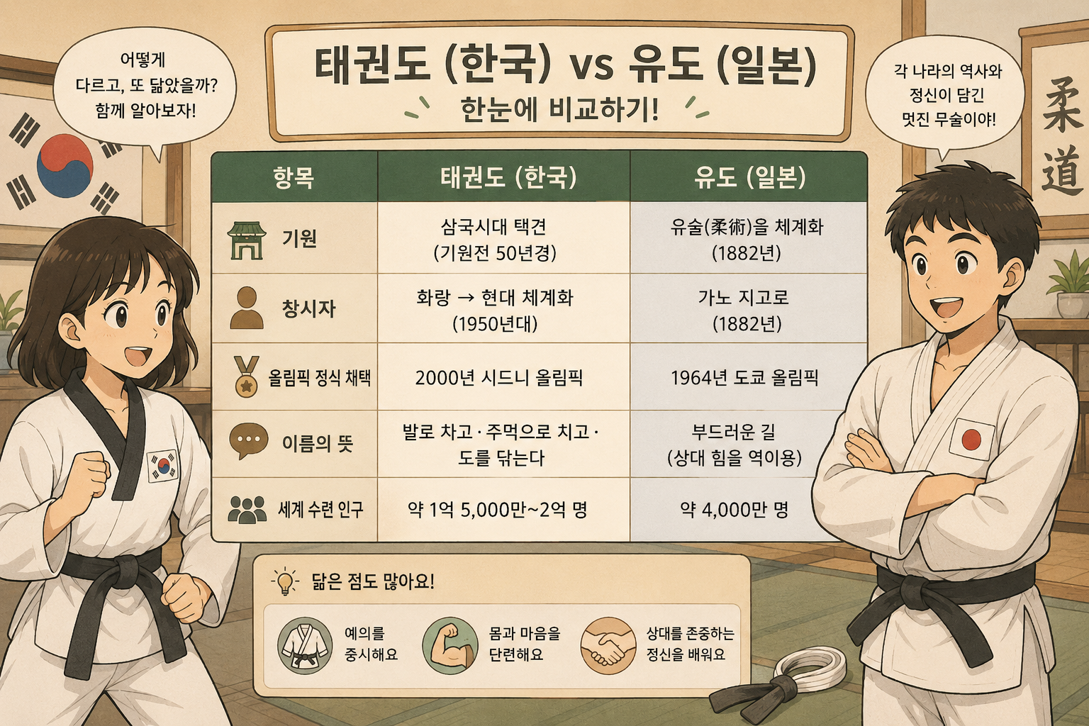 태권도 vs 유도 비교