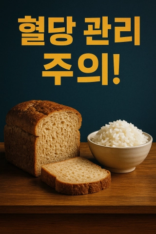 통밀빵과 밥이 나란히 놓인 건강 경고 포스터