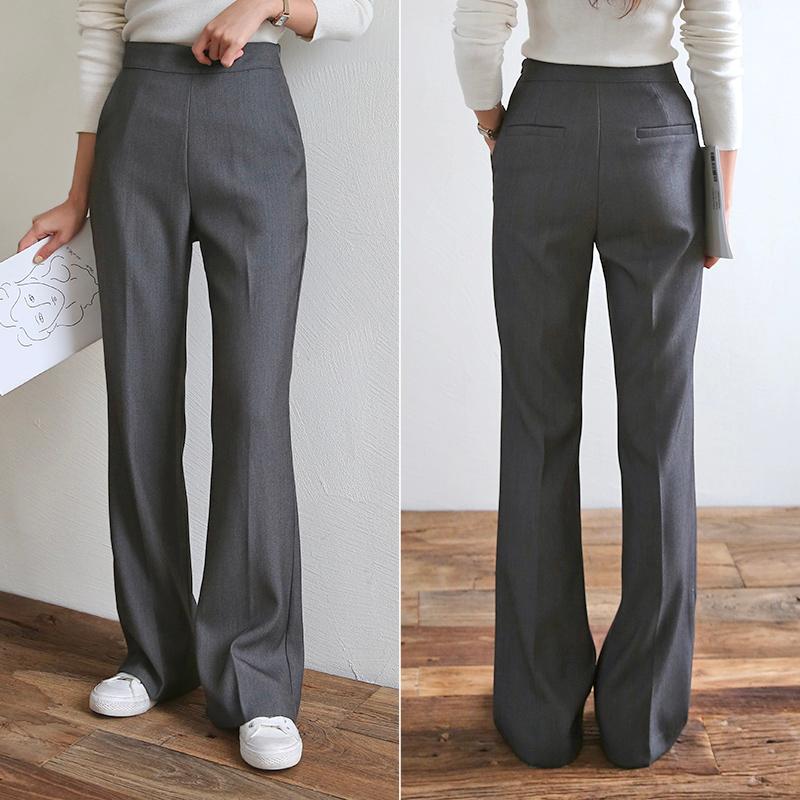 하이웨스트 세미 부츠컷 와이드슬랙스 와이드팬츠 여자 슬랙스 정장바지 통바지 차콜 그레이