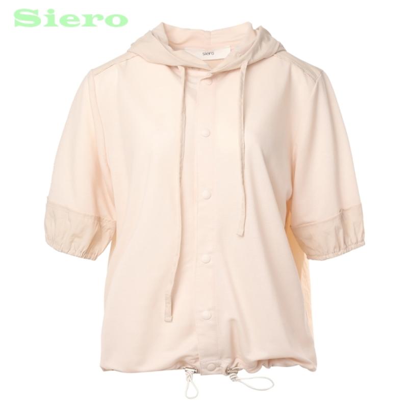 시에로 린넨 져지믹스 후드 반팔 후드티 SI2TZF245