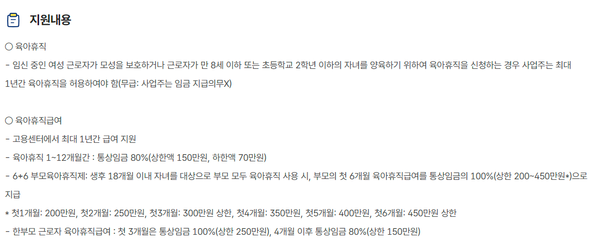 육아휴직급여 지원대상, 지원내용, 신청방법