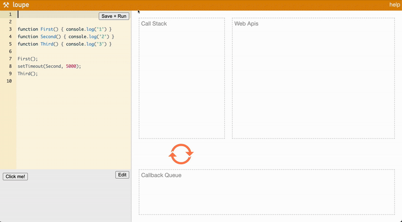 자바스크립트 이벤트 루프 동작 과정을 시각적으로 보여주는 애니메이션