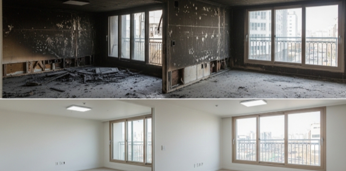 서산 화재청소 작업 전후 비교 사진