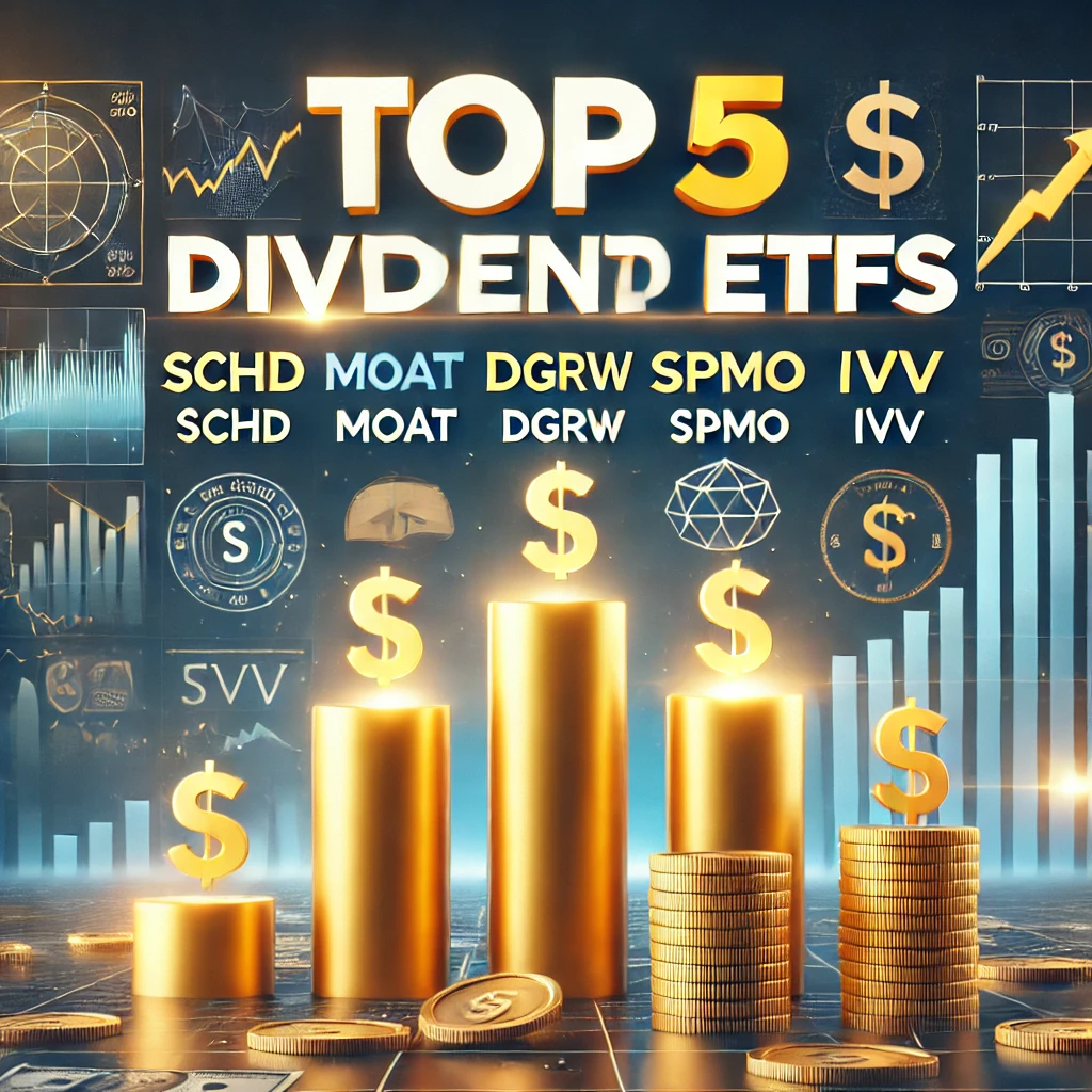 SCHD, MOAT, DGRW, SPMO, IVV ETF 비교하는 느낌의 이미지