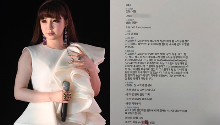 박봄, 양현석 상대로 고소장