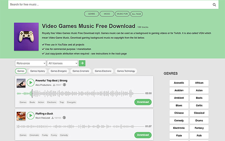 chosic-게임bgm-검색-결과-화면