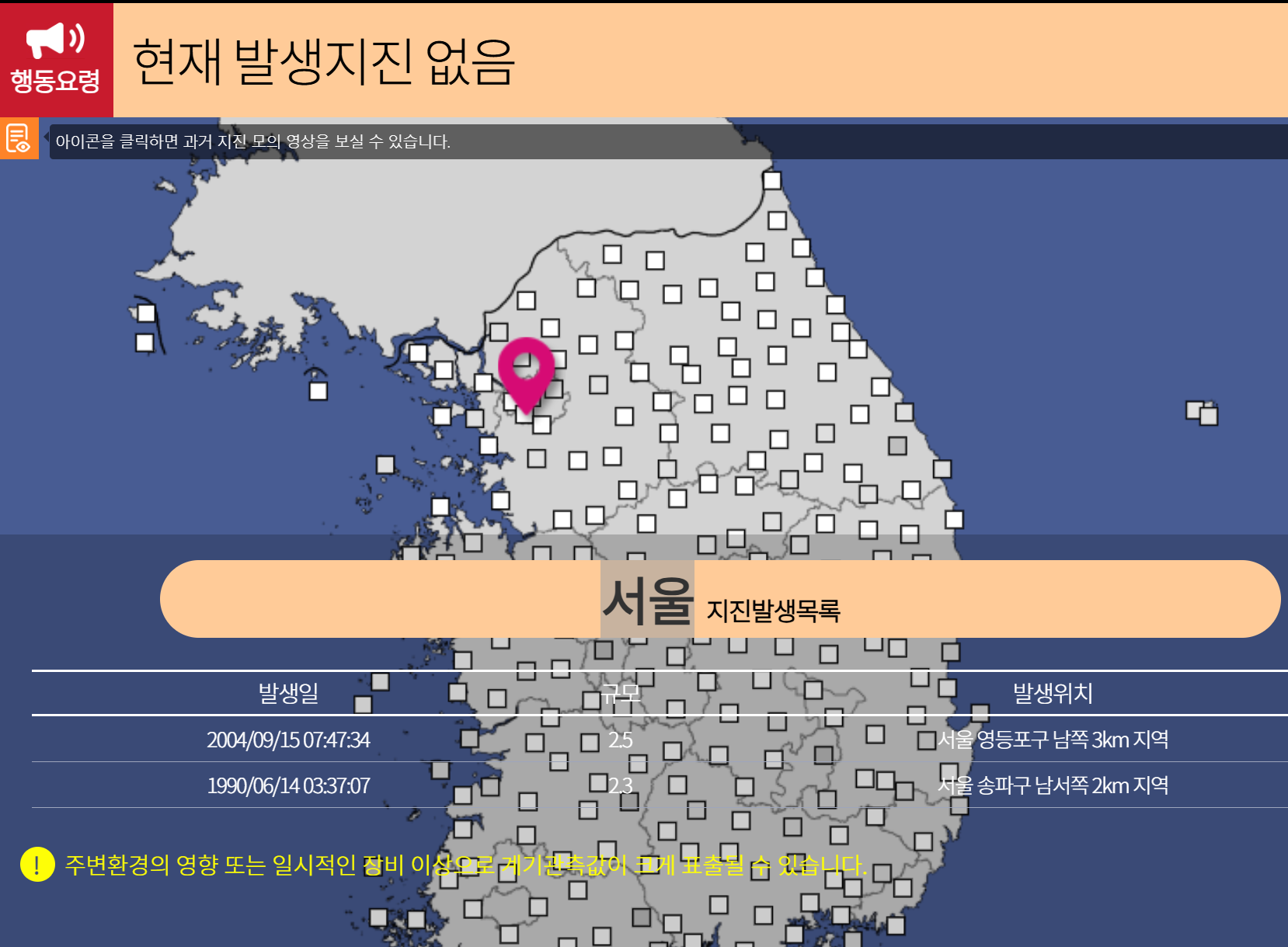 현재 발생지진 없음
