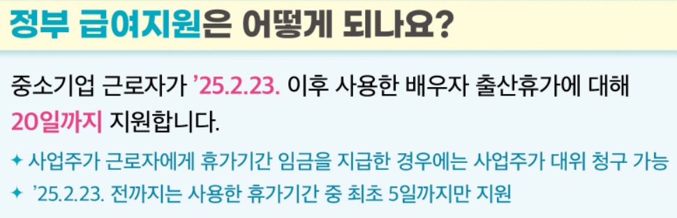 배우자 출산휴가 급여 지원 내용