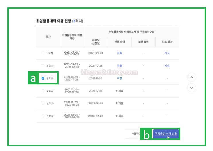 취업활동 계획 이행 현황 조회