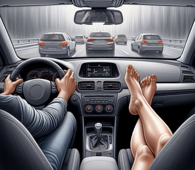 조수석에 다리올린 모습