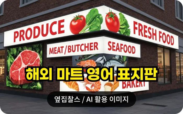 마트 벽에 걸려있는 영어 표지판