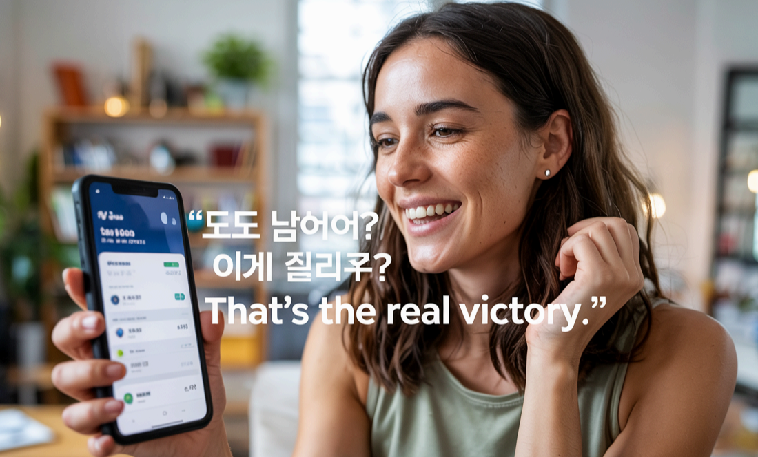 설명: “연휴 끝났는데 돈도 남았어? 이게 진짜 승리죠.”