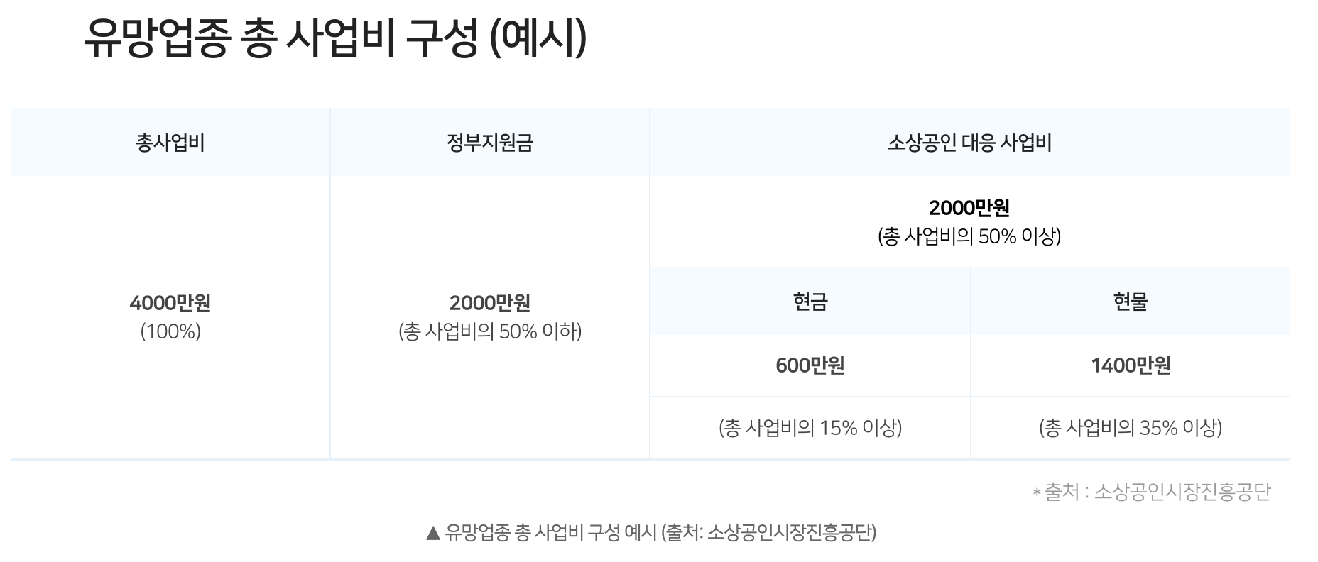 유망업종 총 사업비 구성 예시