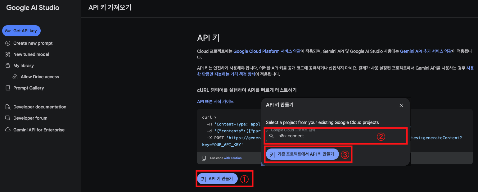 Gemini API 키 생성