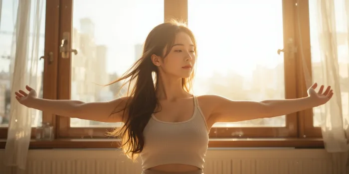 아침 스트레칭을 하는 여성