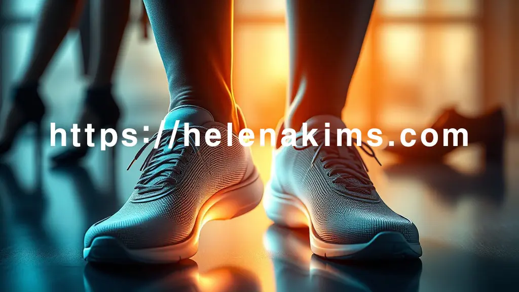 발의 아치를 이상적으로 지지하는 쿠션감 있는 운동화와 기능성 깔창이 선명하게 표현된 이미지.