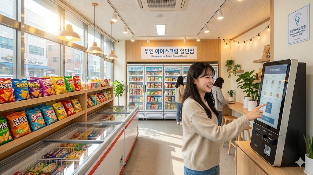 무인아이스크림 할인매장에 찾은 손님들