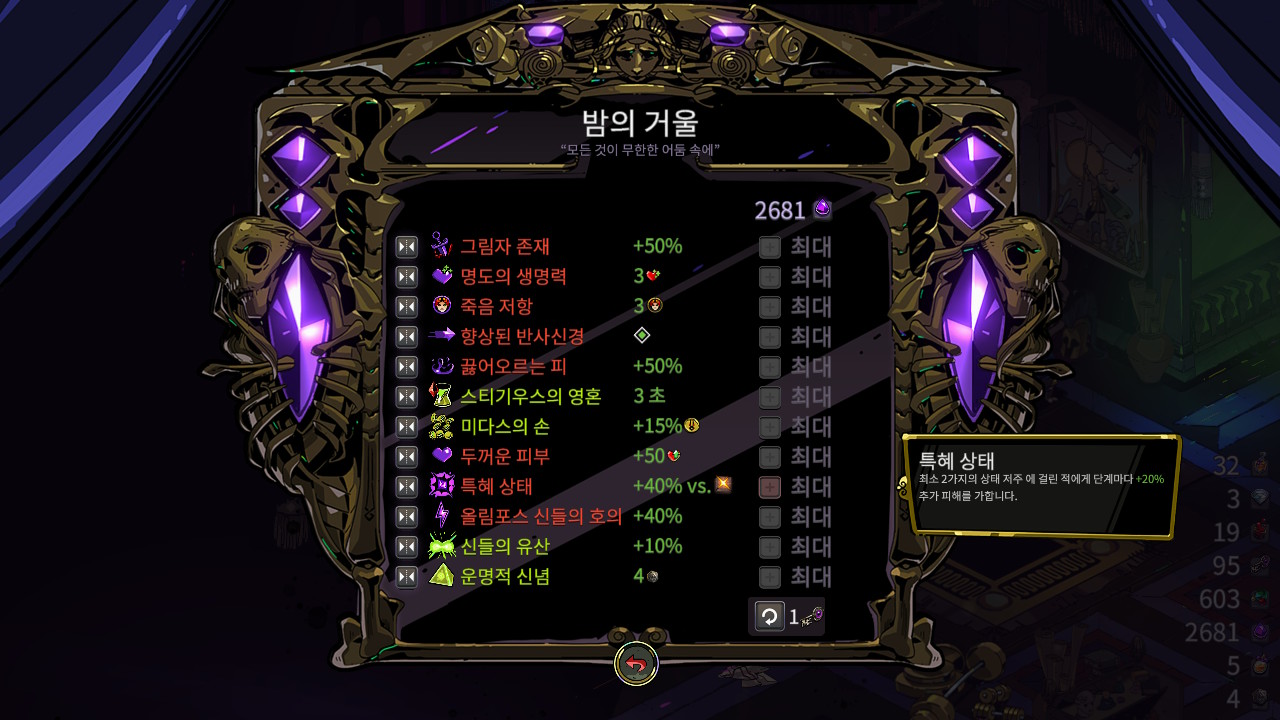 밤의 거울 - 특혜상태