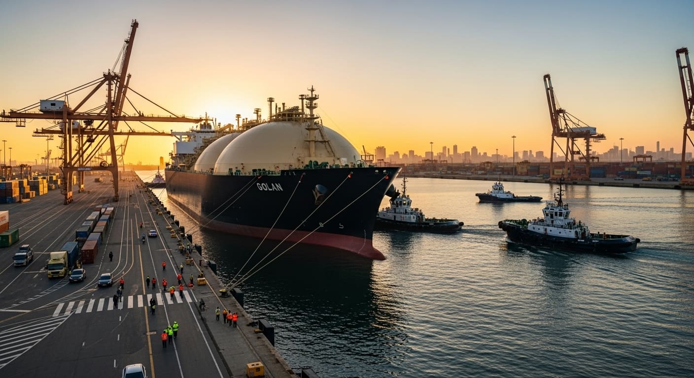 LNG 운반선이 건조되는 조선소 현장