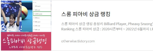 스롱 피아비, LPBA 여자당구 상금랭킹