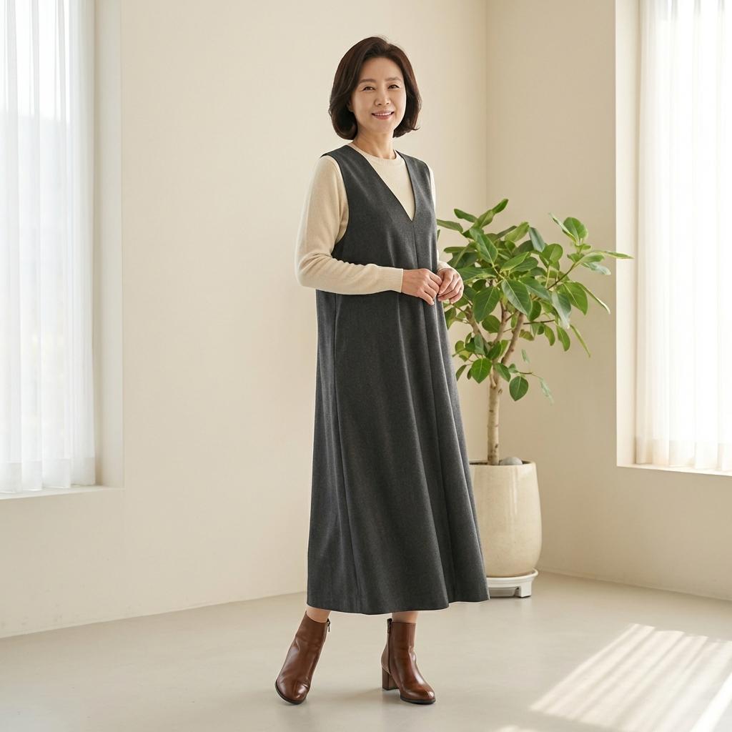 50대 뱃살 커버 레이어드 코디