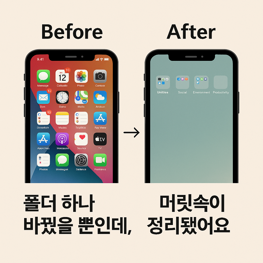 폴더 정리 전후를 비교한 사진