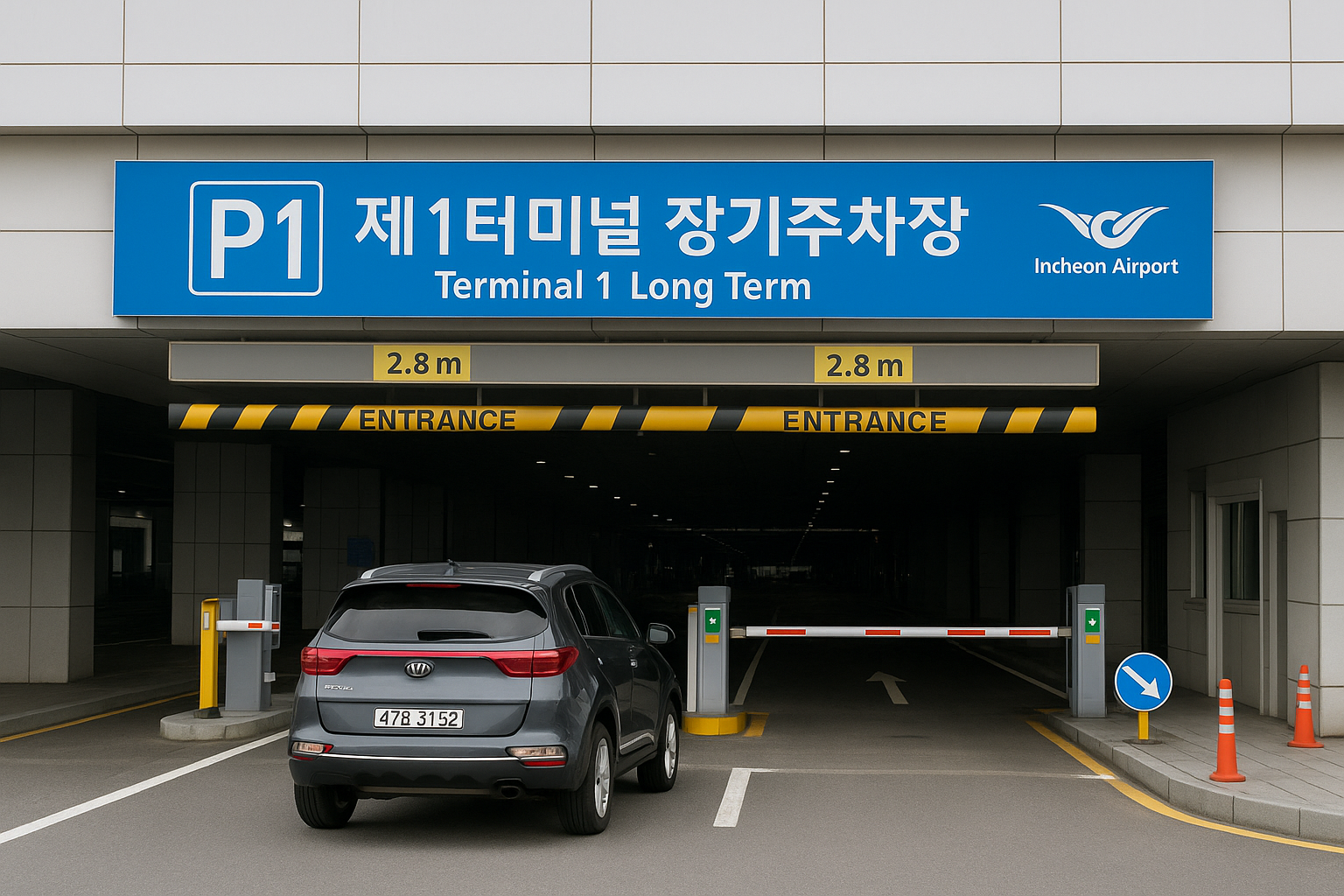 인천공항 제1터미널 P1 장기주차장 입구 모습