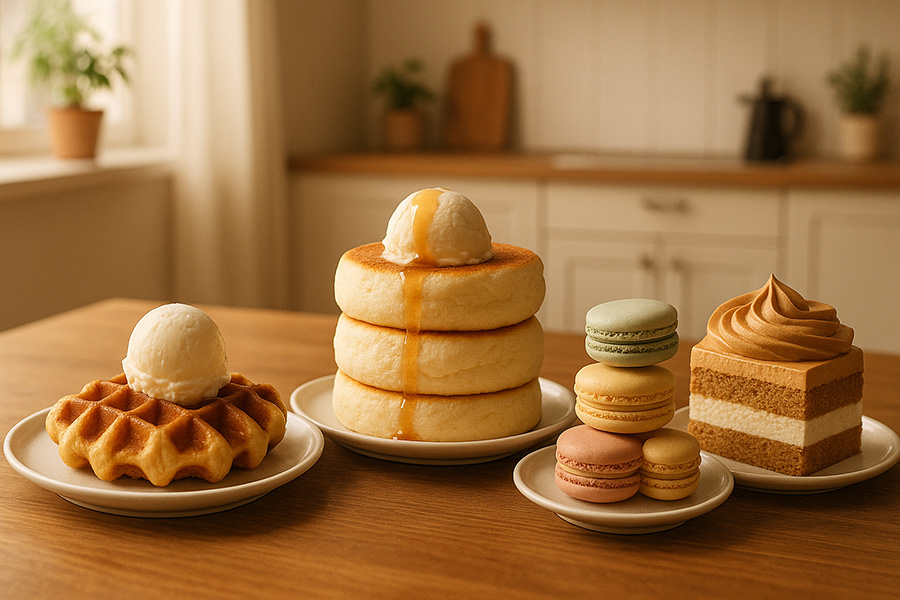 2025년 트렌드 홈카페 디저트 비교 - 크로플과 팬케이크, 마카롱, 달고나케이크
