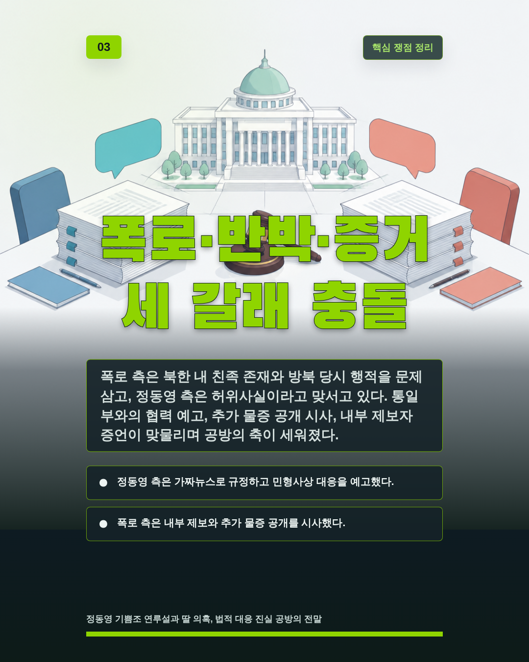 폭로·반박·증거 세 갈래 충돌