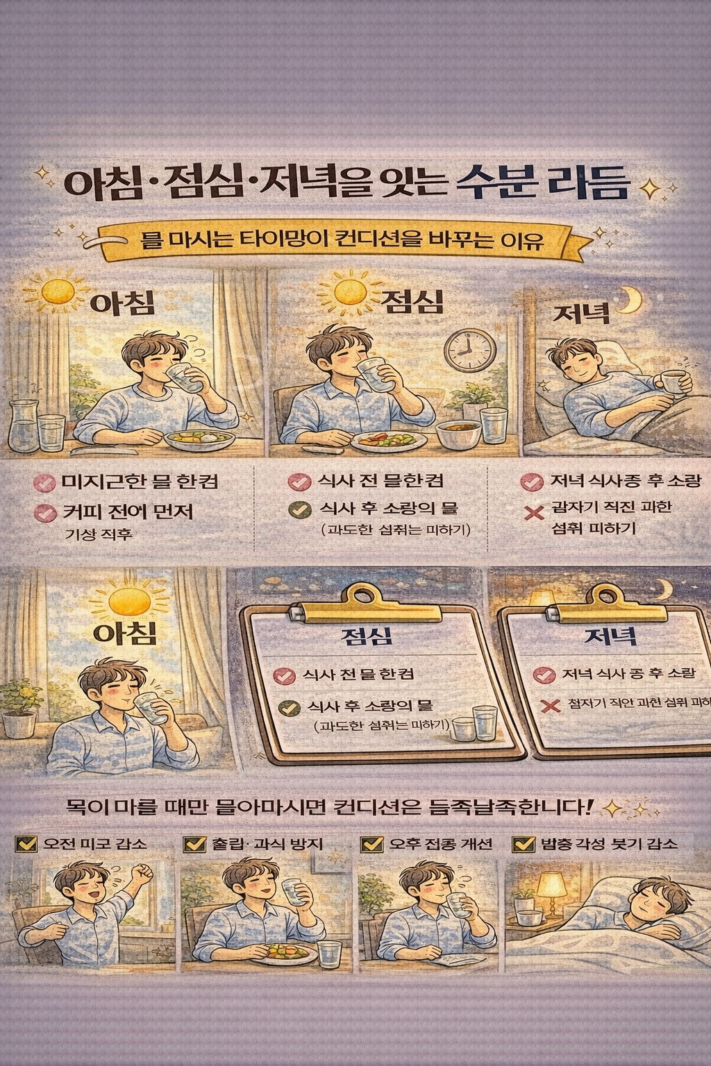 아침&middot;점심&middot;저녁을 잇는 수분 리듬, 물 마시는 타이밍이 컨디션을 바꾸는 이유