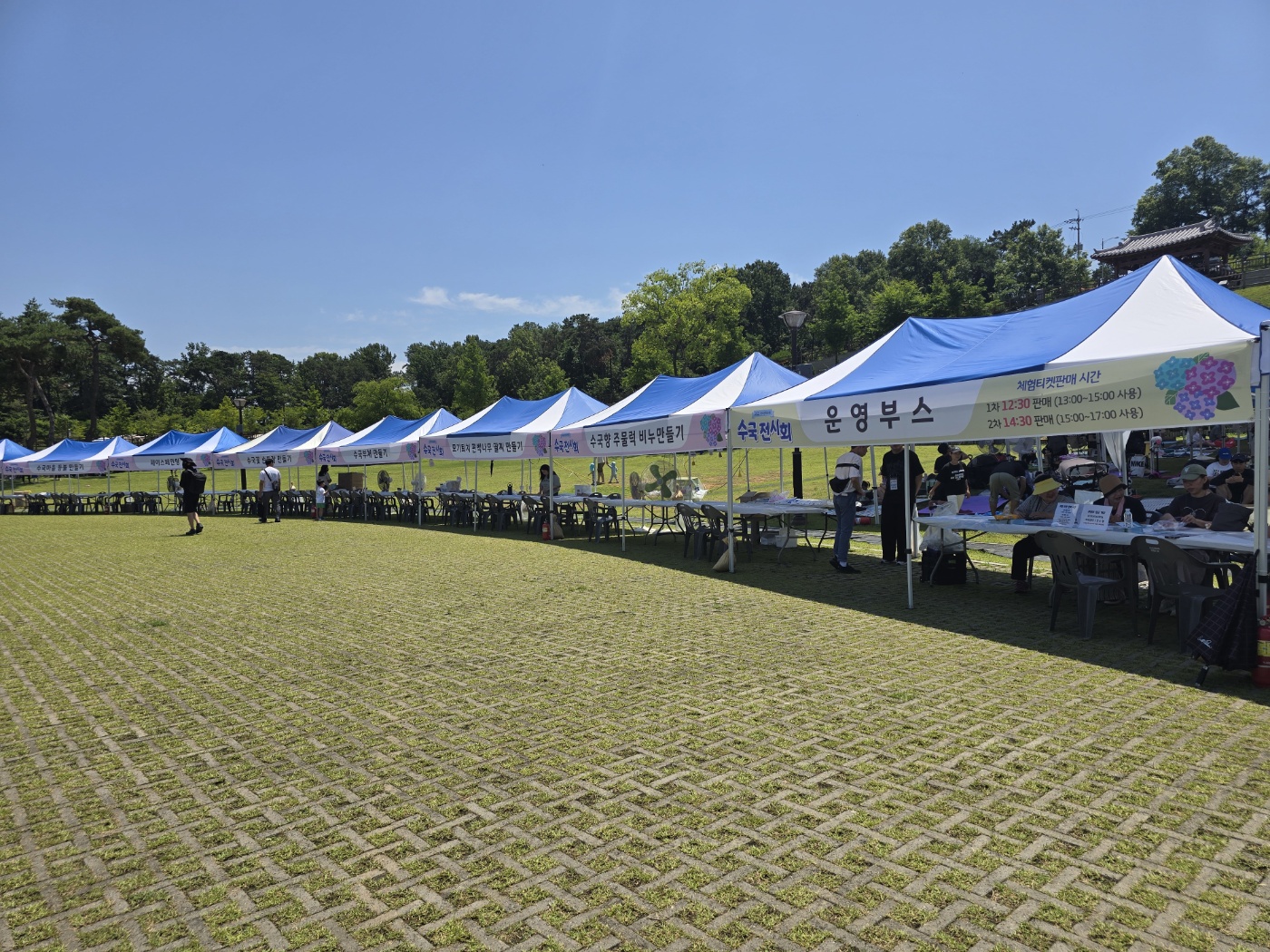 중앙광장에 수국축제 이벤트 행사 천막부스공간 모습