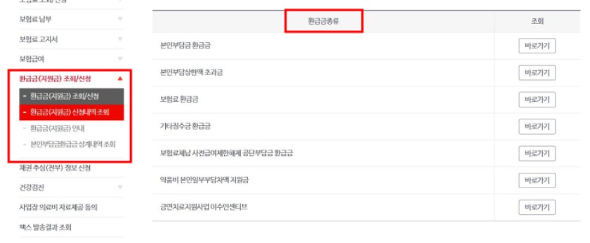 국민건강보험 환급금 신청내역확인