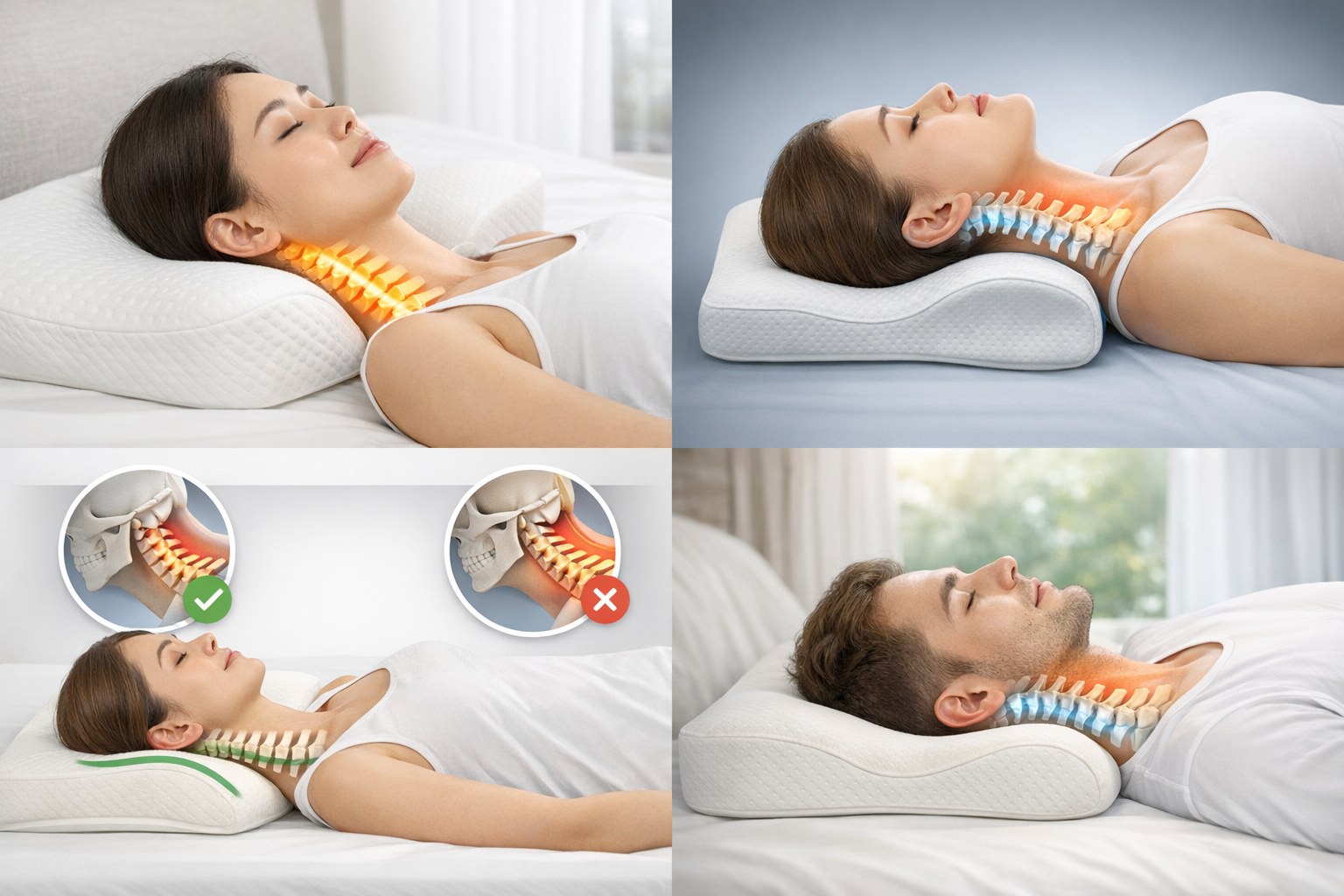 목을 지지하는 올바른 베개 사용 모습