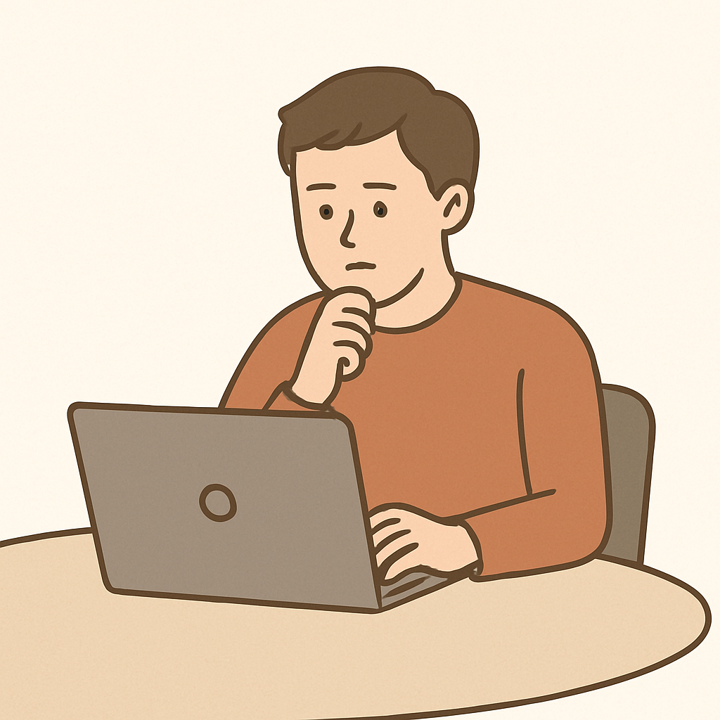 컨텐츠를 만들며 고민하는 남성의 이미지