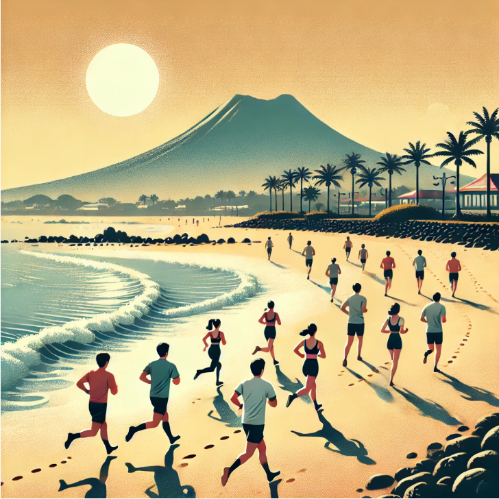 해변에서 달리기 하는 사람들 이미지