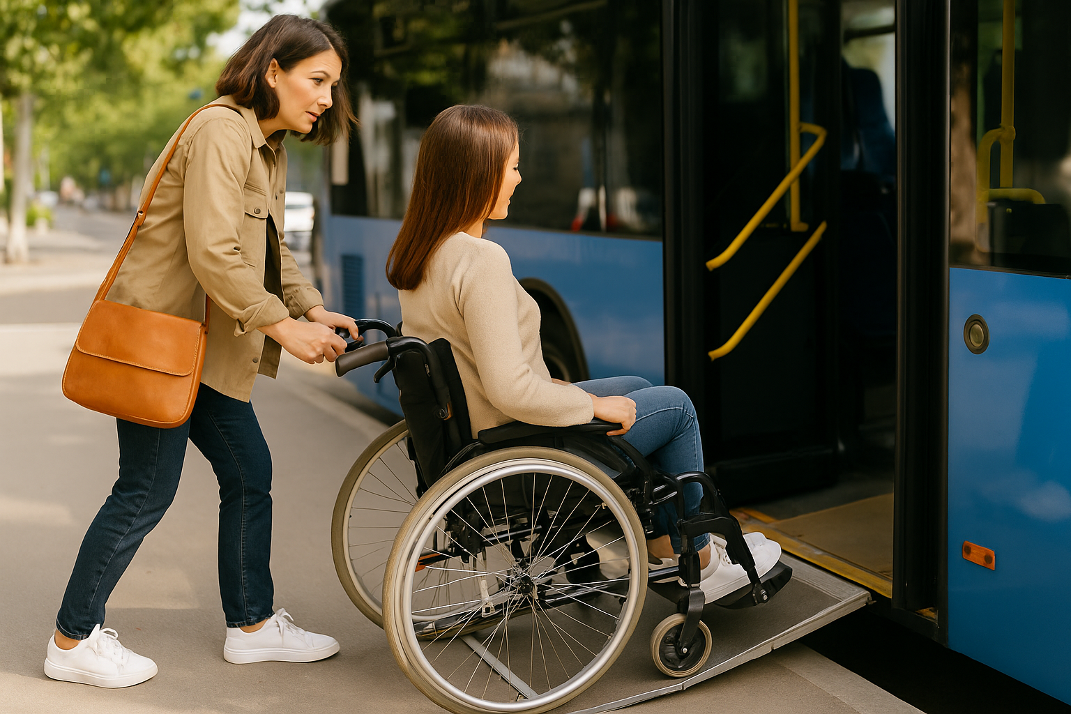휠체어 이용자 외출 또는 버스 이용