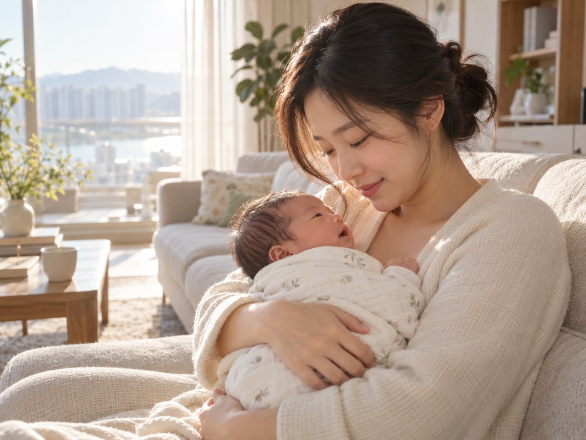 신생아를 안고 있는 엄마, 아동수당·부모급여 신청 없이 지급