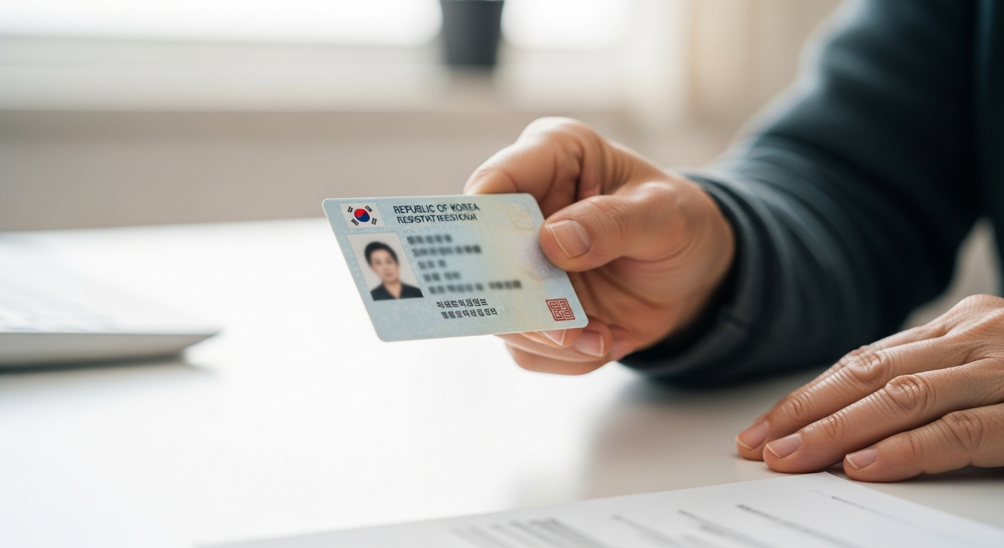 테이블 위에 놓인 스마트폰과 신분증 한 장. 복잡한 서류 없이 간편하게 토스뱅크 비상금대출을 신청하는 것을 상징하는 이미지.